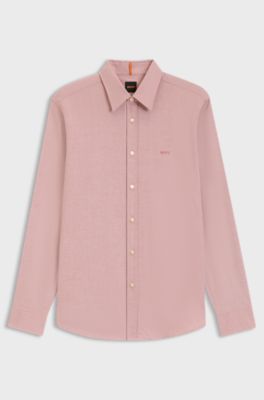 Regular-fit shirt in stretch-cotton dobby, Light Orange