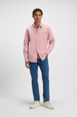 Regular-fit shirt in stretch-cotton dobby, Light Orange