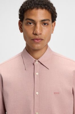 Regular-fit shirt in stretch-cotton dobby, Light Orange