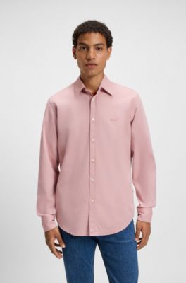 Regular-fit shirt in stretch-cotton dobby, Light Orange
