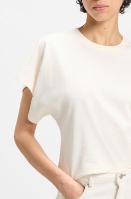 T-shirt i bomuld med brede &aelig;rmer, Hvid