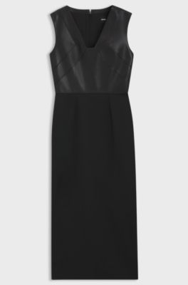 Virgin-wool dress with leather bodice, Black