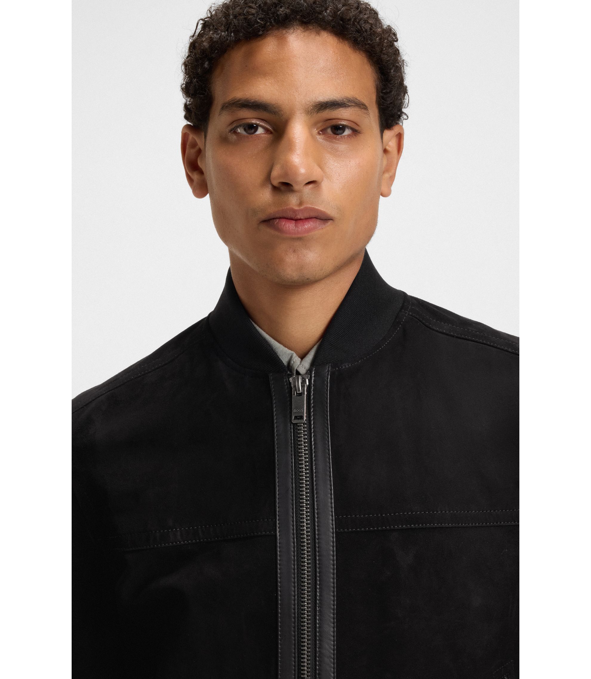BOSS - レギュラーフィットジャケット スエード - ブラック