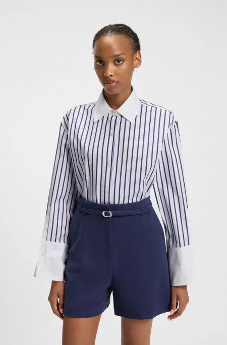 Striped blouse in cotton poplin with contrast trims