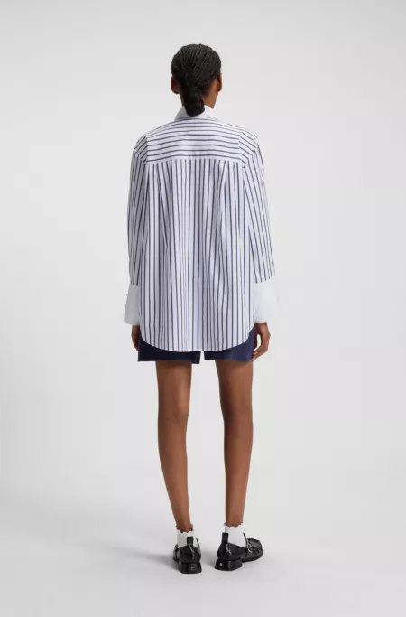Striped blouse in cotton poplin with contrast trims