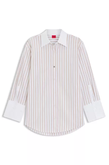 Striped blouse in cotton poplin with contrast trims