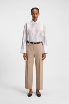 Striped blouse in cotton poplin with contrast trims, Patterned