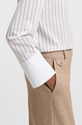 Striped blouse in cotton poplin with contrast trims, Patterned