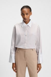 Gestreepte blouse van katoenen popeline met contrastdetails, Bedrukt