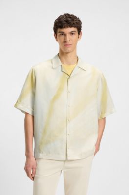 Camicia relaxed fit con stampa, Giallo chiaro
