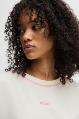 Pyjama van stretchkatoen met contrastlogo&rsquo;s, Naturel