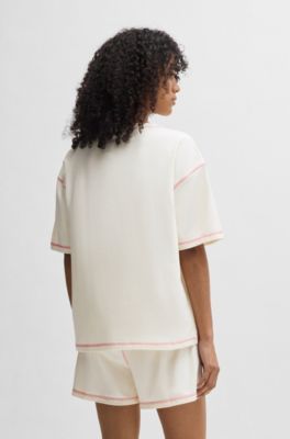 Stretch-cotton pyjamas with contrast logos, Natural