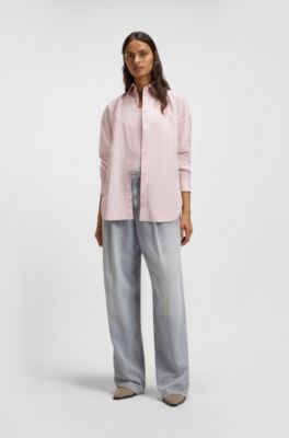 Oversized-fit blouse in cotton poplin, light pink