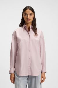 Oversized-fit popeline blouse van stretchkatoen, Lichtroze