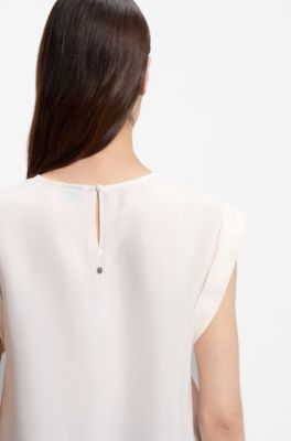 Blusa regular fit con cierre de ojo de cerradura en la espalda, Natural