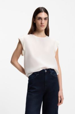 Regular-fit blouse with rear keyhole closure, Natural