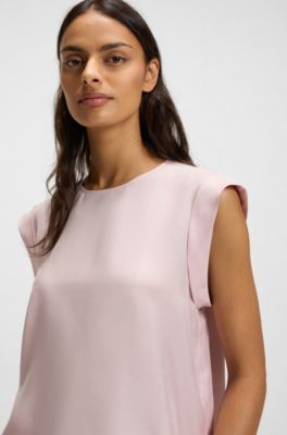 Regular-fit blouse with rear keyhole closure, light pink