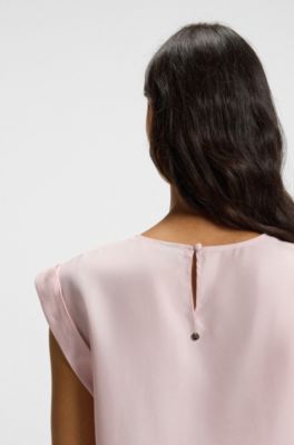 Regular-fit blouse with rear keyhole closure, light pink