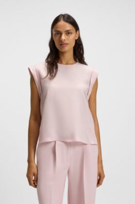 Regular-fit blouse with rear keyhole closure, light pink