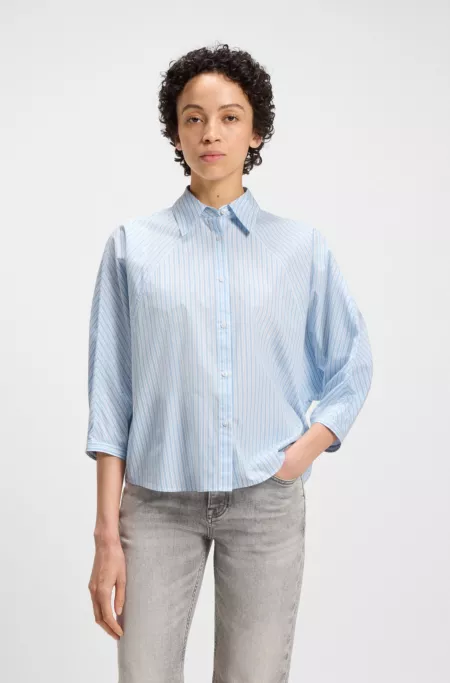 Relaxed-fit blouse in striped cotton poplin