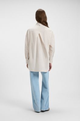 Blusa oversize fit de algod&oacute;n a rayas, Beige claro