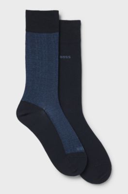 Lot de deux paires de chaussettes mi-mollet en coton m&eacute;lang&eacute;, Bleu fonc&eacute;