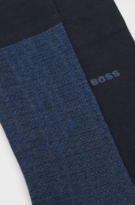 Lot de deux paires de chaussettes mi-mollet en coton m&eacute;lang&eacute;, Bleu fonc&eacute;
