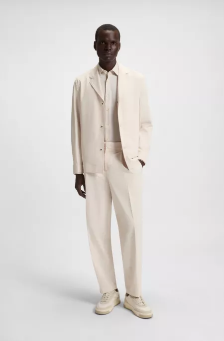 Packable relaxed-fit overshirt in performance-stretch fabric