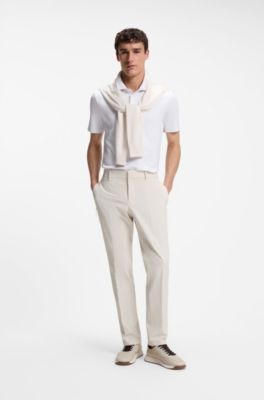 Packable slim-fit trousers in performance-stretch fabric, Natural