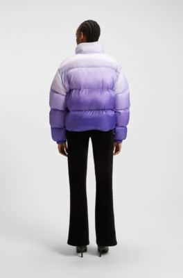 Giubbotto imbottito a bolle con stampa ombr&eacute;, Lilla