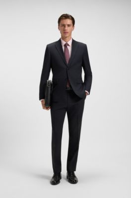 Regular-fit jacket in striped virgin wool, Dark Blue