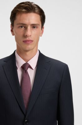 Regular-fit jacket in striped virgin wool, Dark Blue