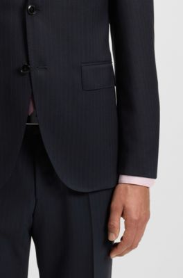 Regular-fit jacket in striped virgin wool, Dark Blue