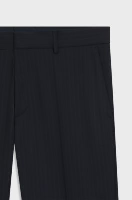 Regular-fit trousers in striped virgin wool, Dark Blue