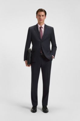 Regular-fit trousers in striped virgin wool, Dark Blue