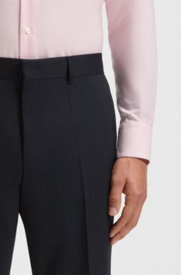 Regular-fit trousers in striped virgin wool, Dark Blue