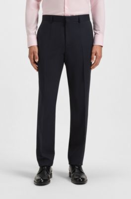 Regular-fit trousers in striped virgin wool, Dark Blue