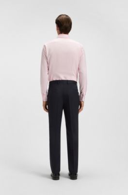 Regular-fit trousers in striped virgin wool, Dark Blue