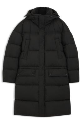 Water-repellent long parka jacket, Black
