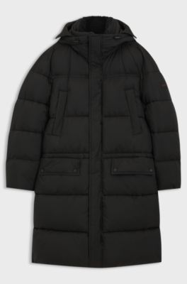 Water-repellent long parka jacket, Black
