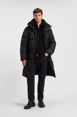 Water-repellent long parka jacket, Black
