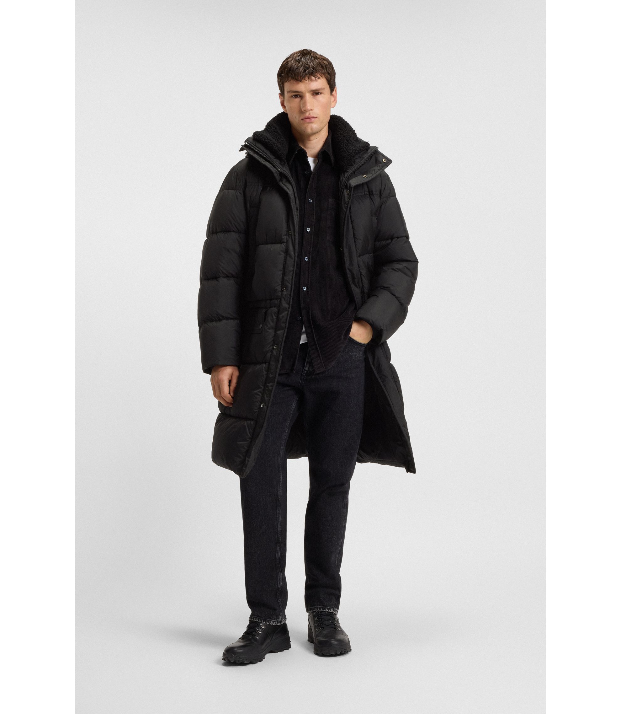 BOSS - Water-repellent long parka jacket - Black