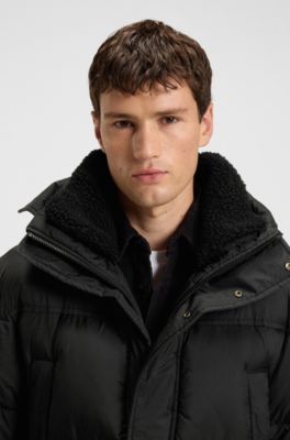 Water-repellent long parka jacket, Black