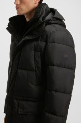 Water-repellent long parka jacket, Black