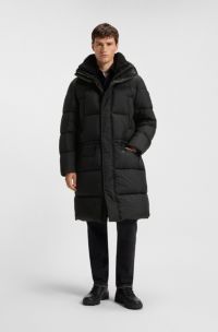 Water-repellent long parka jacket, Black