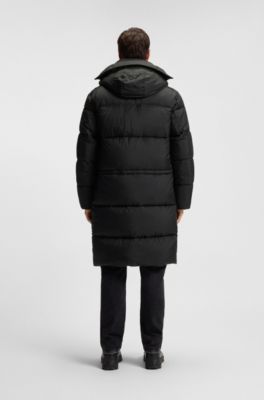 Water-repellent long parka jacket, Black