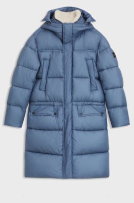 Water-repellent long parka jacket, Light Blue