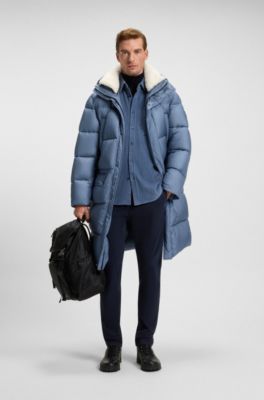 Water-repellent long parka jacket, Light Blue