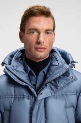 Water-repellent long parka jacket, Light Blue