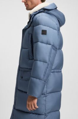 Water-repellent long parka jacket, Light Blue